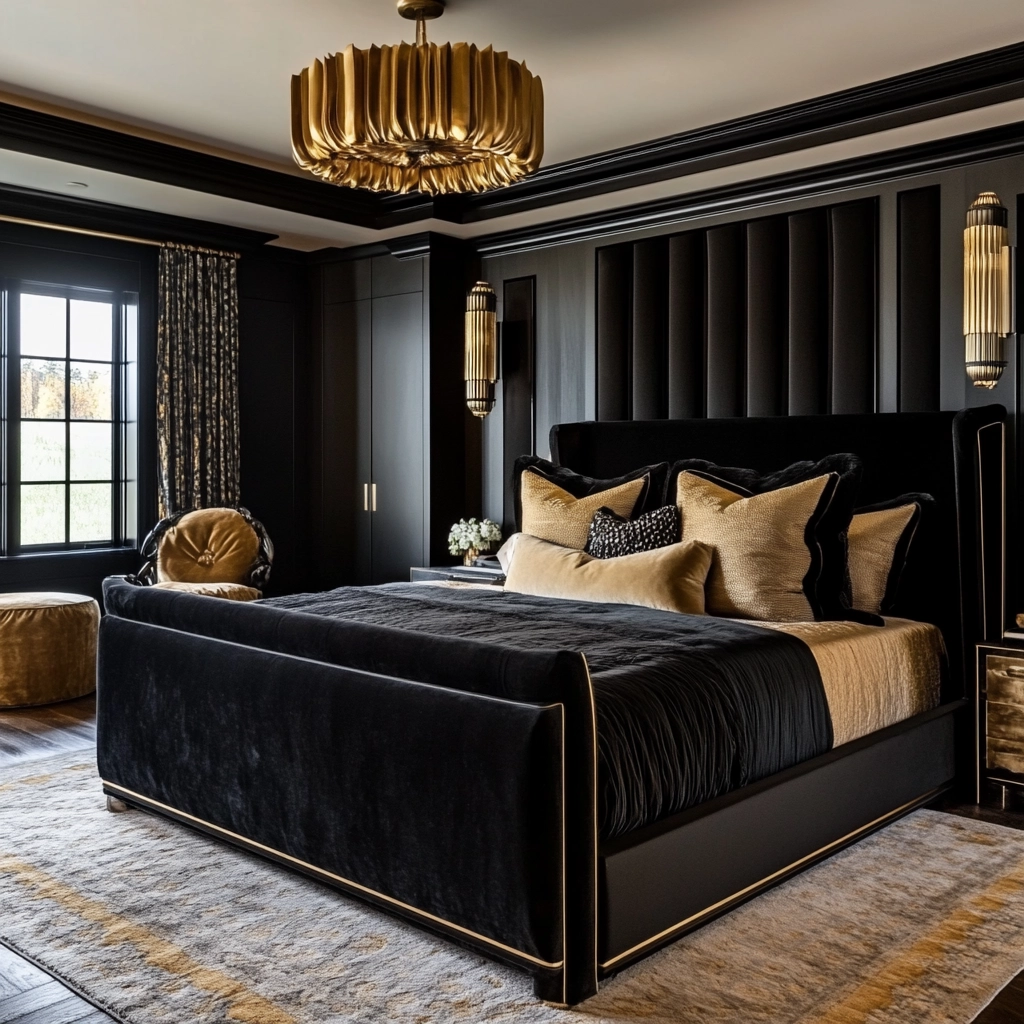 farmhouse bedroom with black furniture 43
