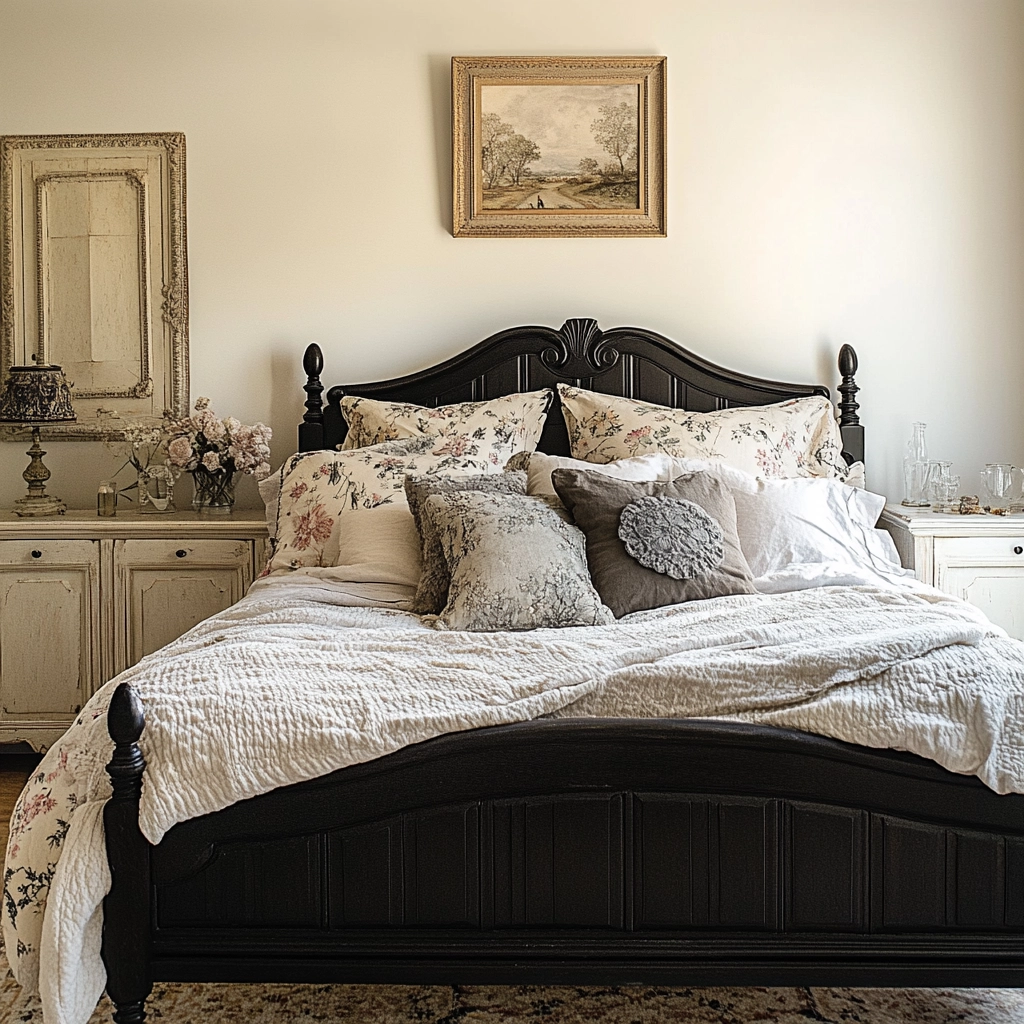 farmhouse bedroom with black furniture 45