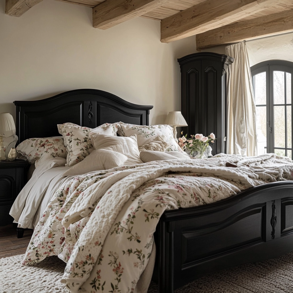 farmhouse bedroom with black furniture 47