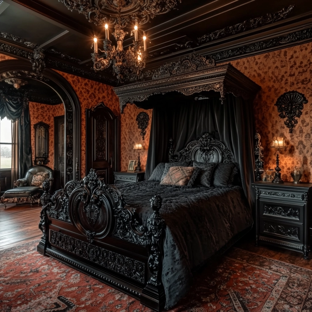 farmhouse bedroom with black furniture 52