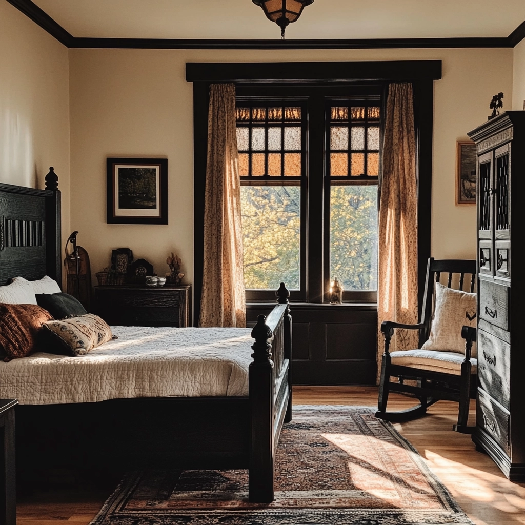 farmhouse bedroom with black furniture 55