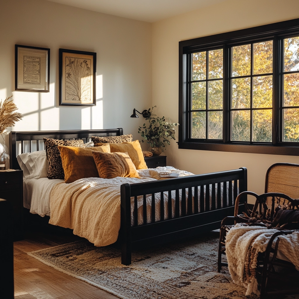 farmhouse bedroom with black furniture 56