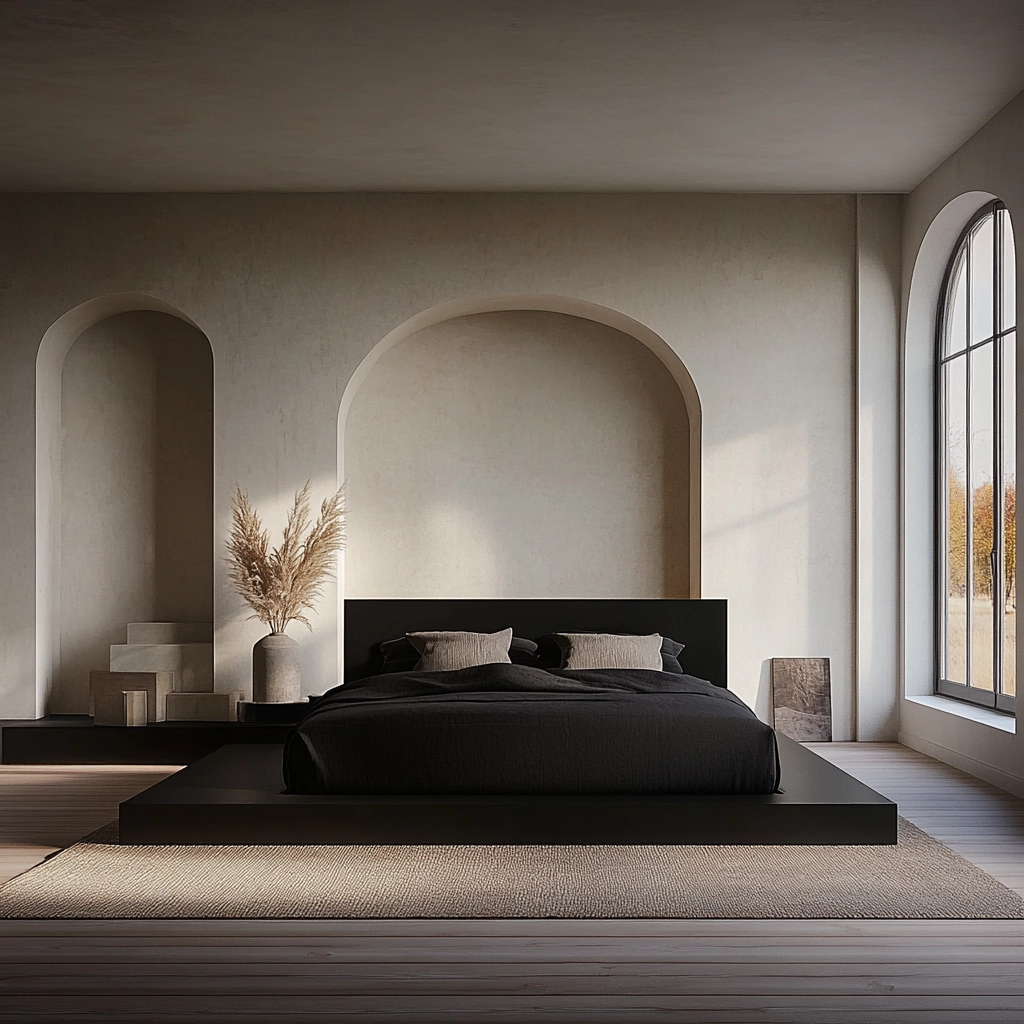 farmhouse bedroom with black furniture 57