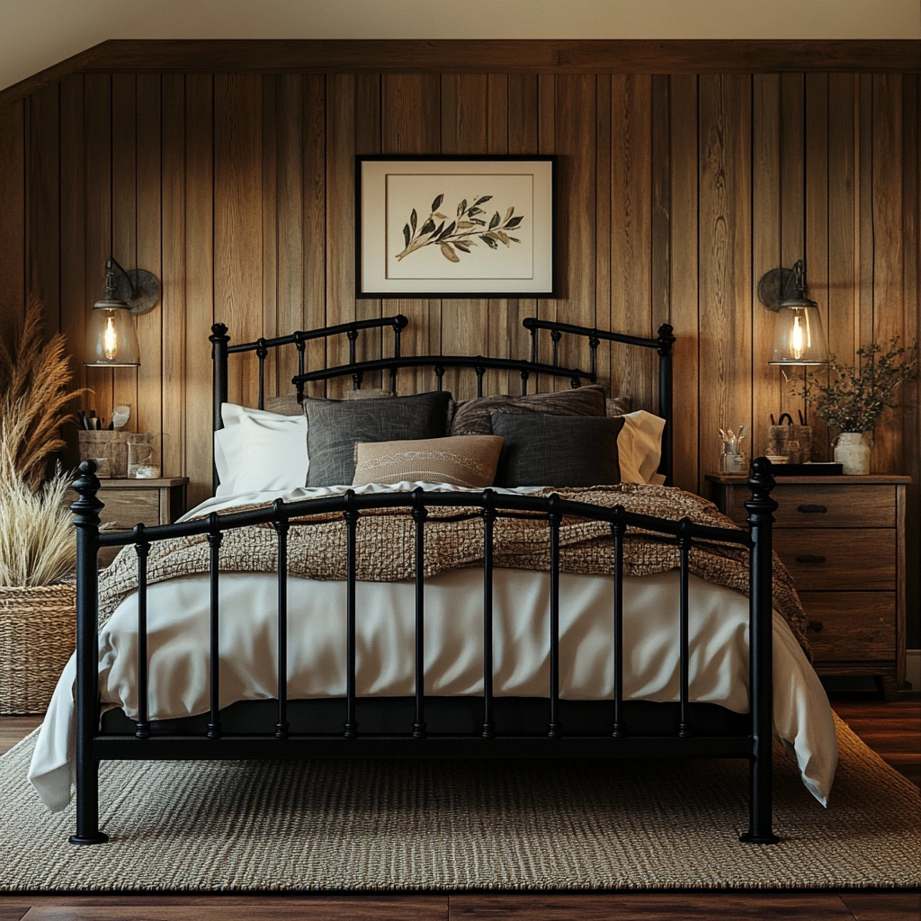 farmhouse bedroom with black furniture 6