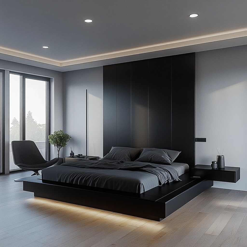 farmhouse bedroom with black furniture 60