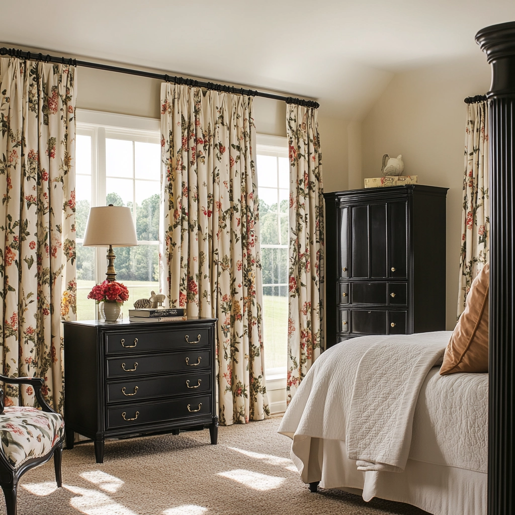 farmhouse bedroom with black furniture 61