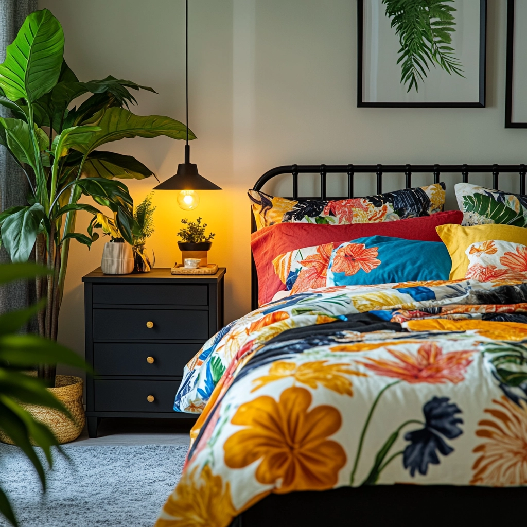 farmhouse bedroom with black furniture 69
