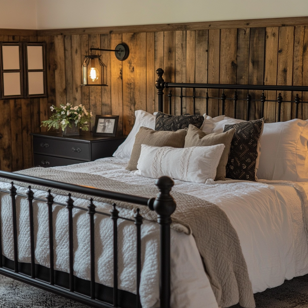 farmhouse bedroom with black furniture 7