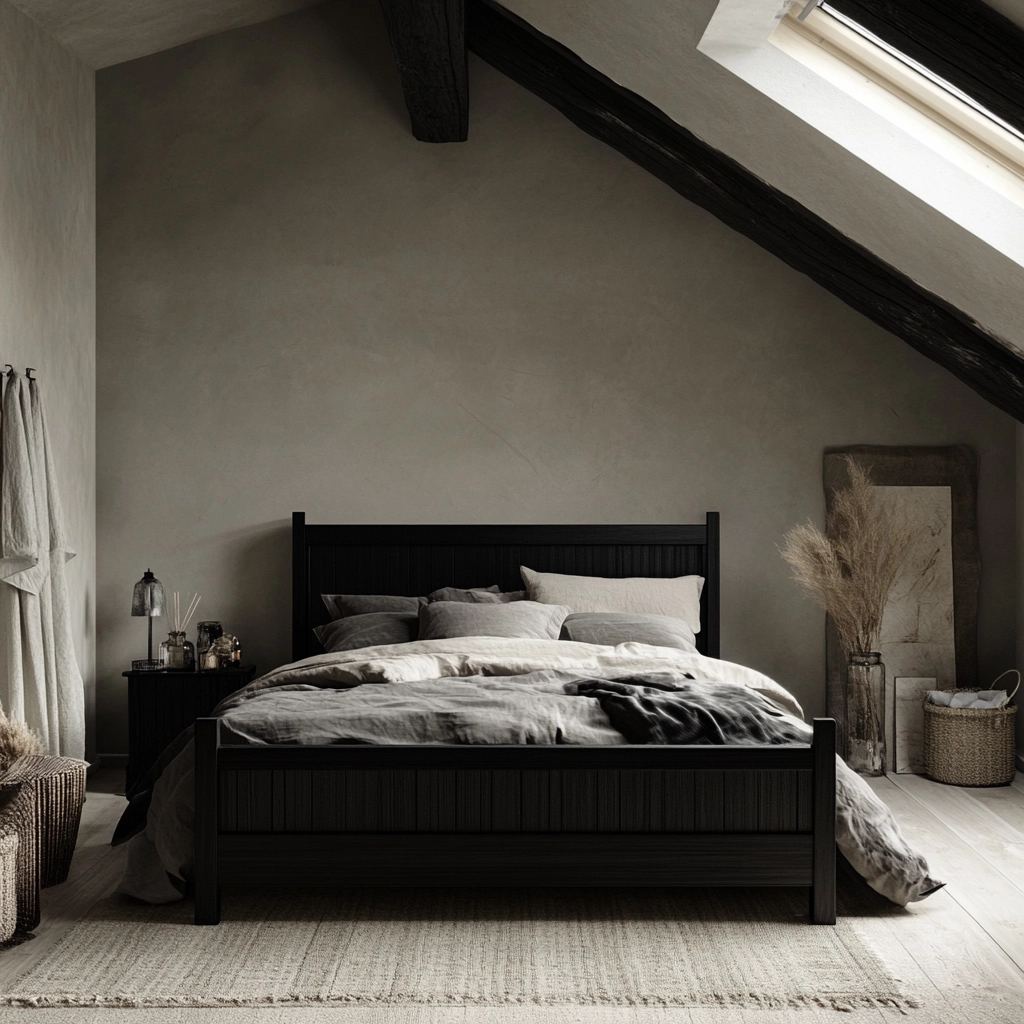 farmhouse bedroom with black furniture 73