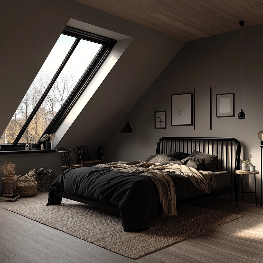farmhouse bedroom with black furniture 74