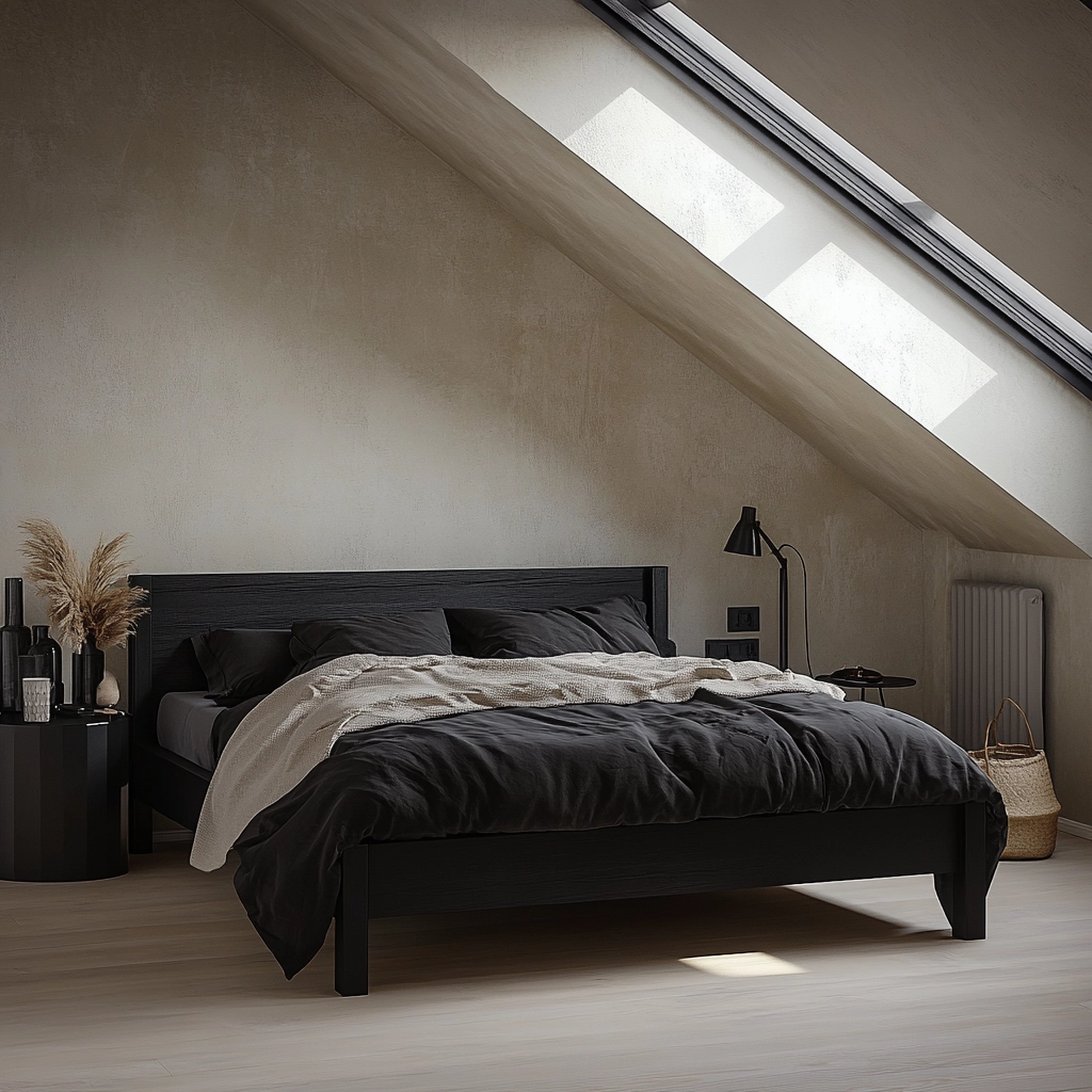 farmhouse bedroom with black furniture 75