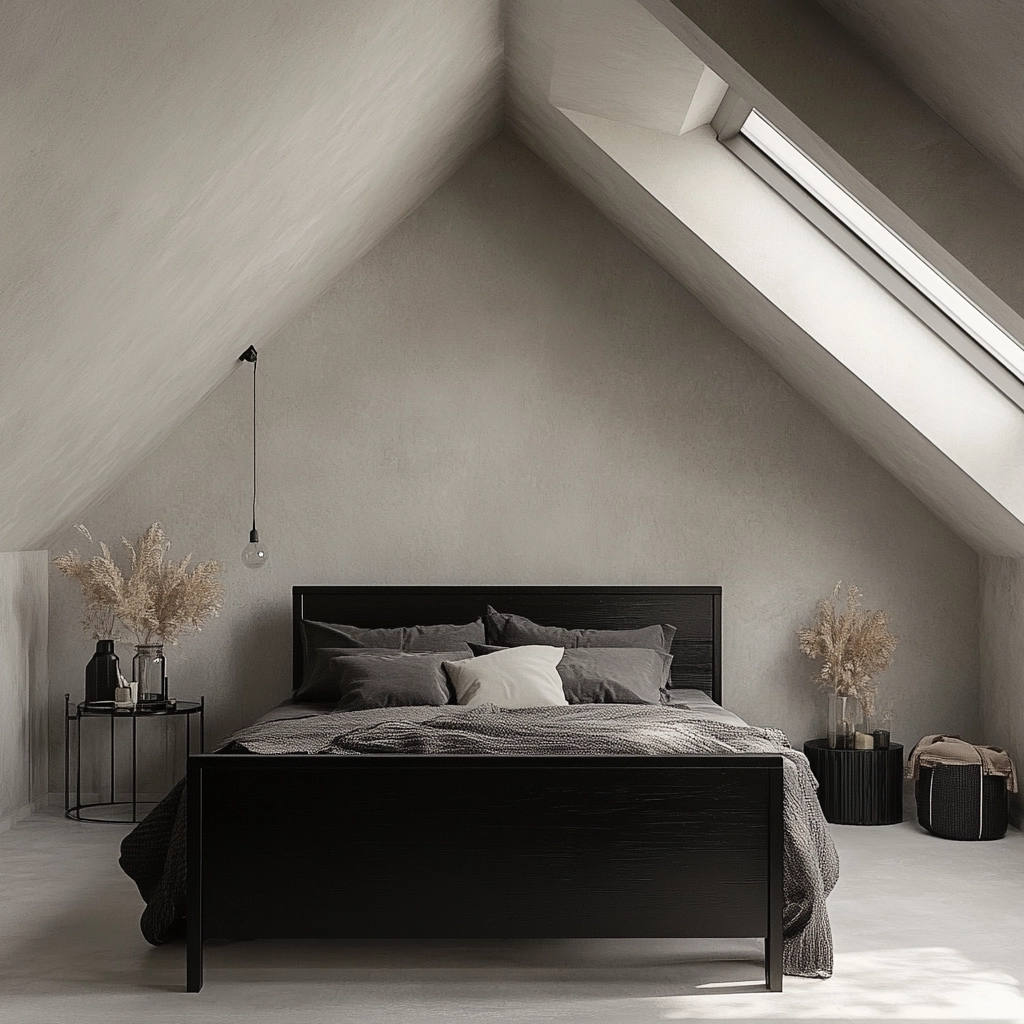 farmhouse bedroom with black furniture 76