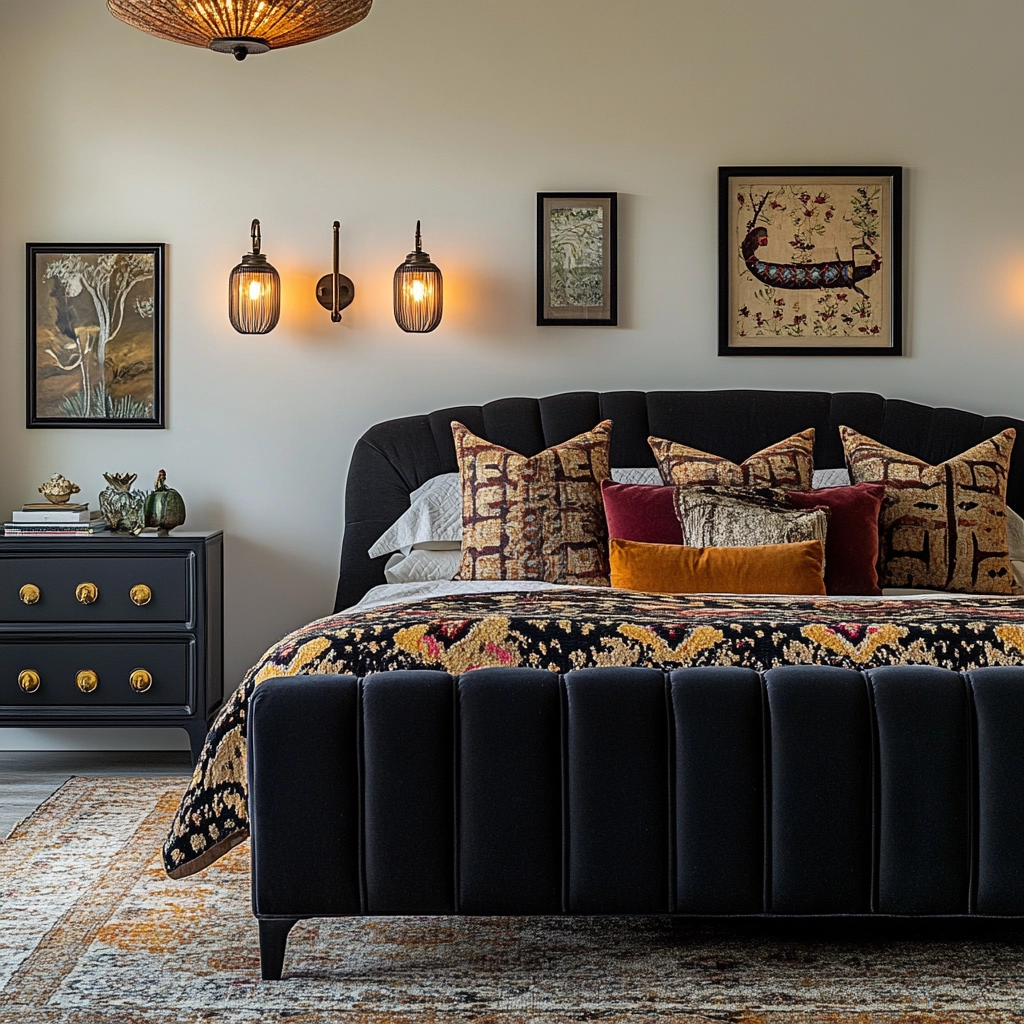 farmhouse bedroom with black furniture 78
