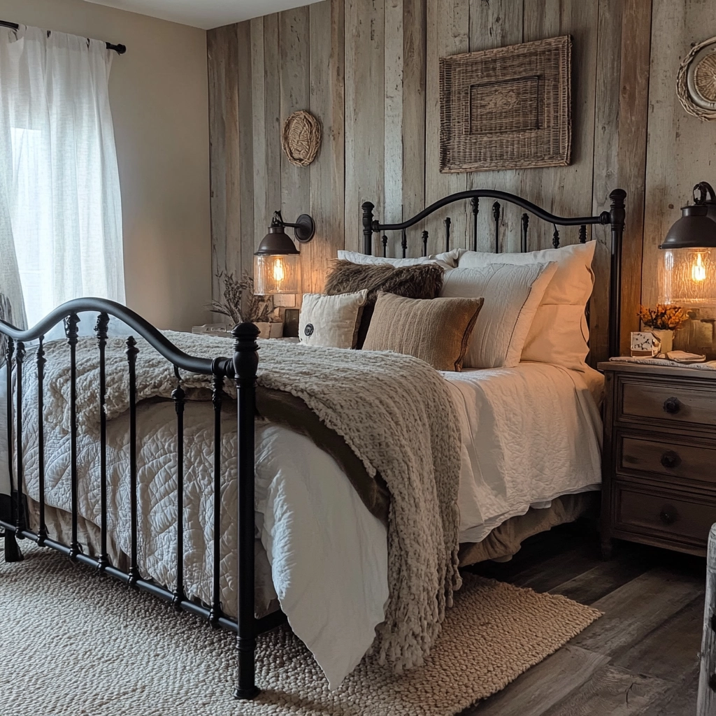 farmhouse bedroom with black furniture 8