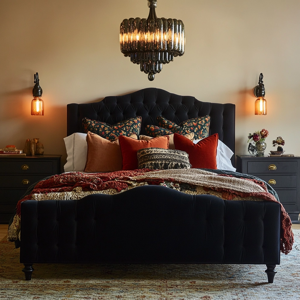 farmhouse bedroom with black furniture 80