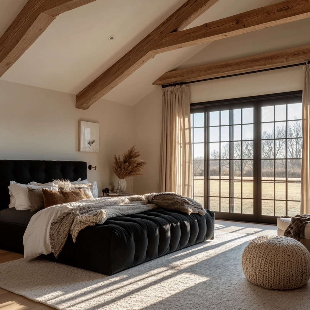 farmhouse bedroom with black furniture 9