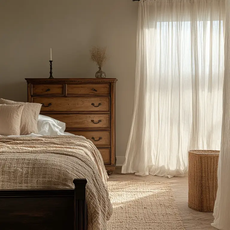 farmhouse bedroom with dark furniture 1