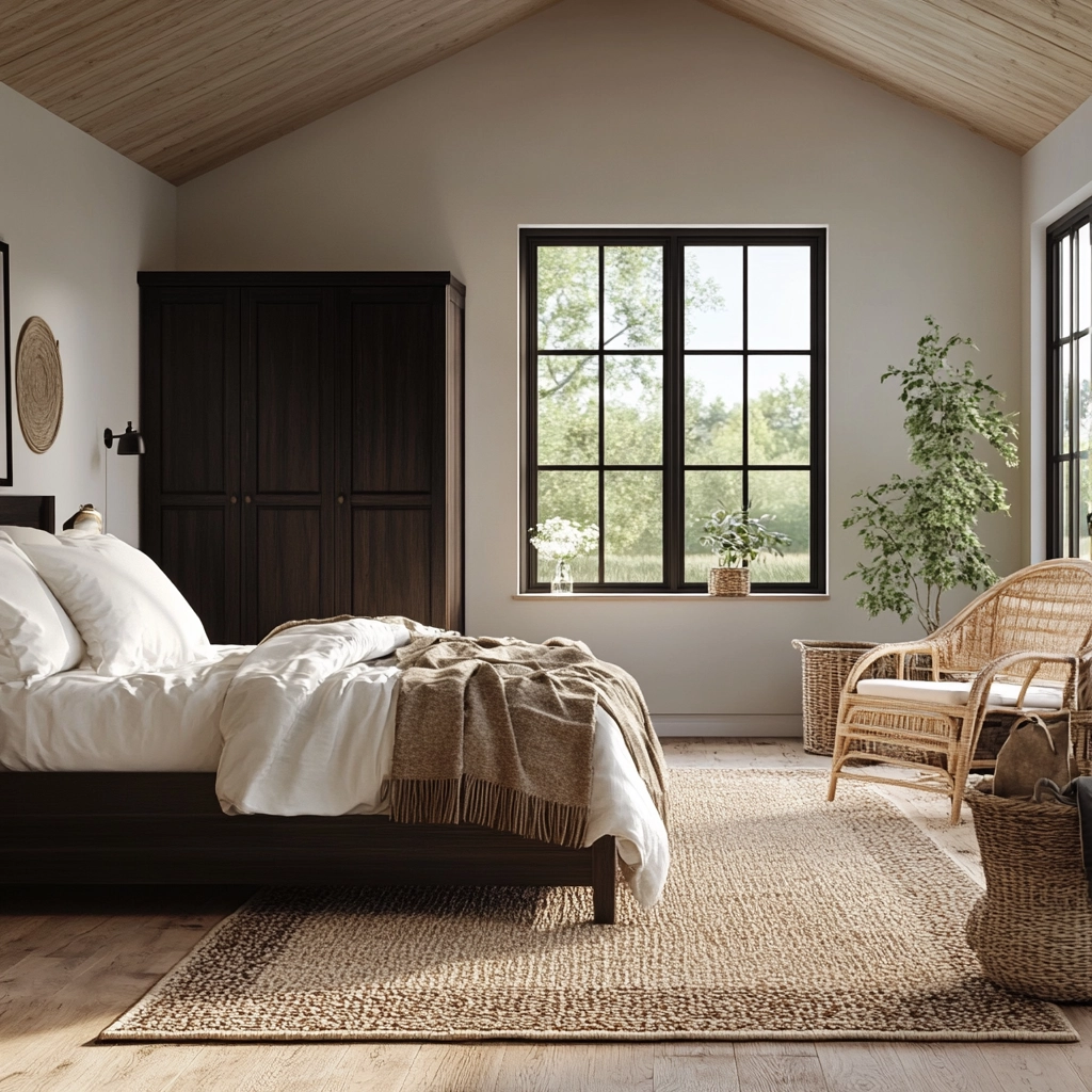 farmhouse bedroom with dark furniture 11