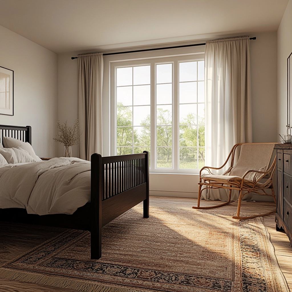 farmhouse bedroom with dark furniture 12