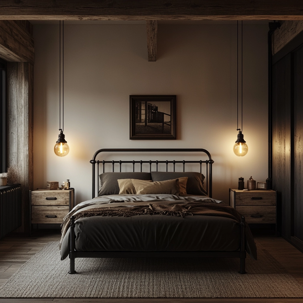 farmhouse bedroom with dark furniture 13