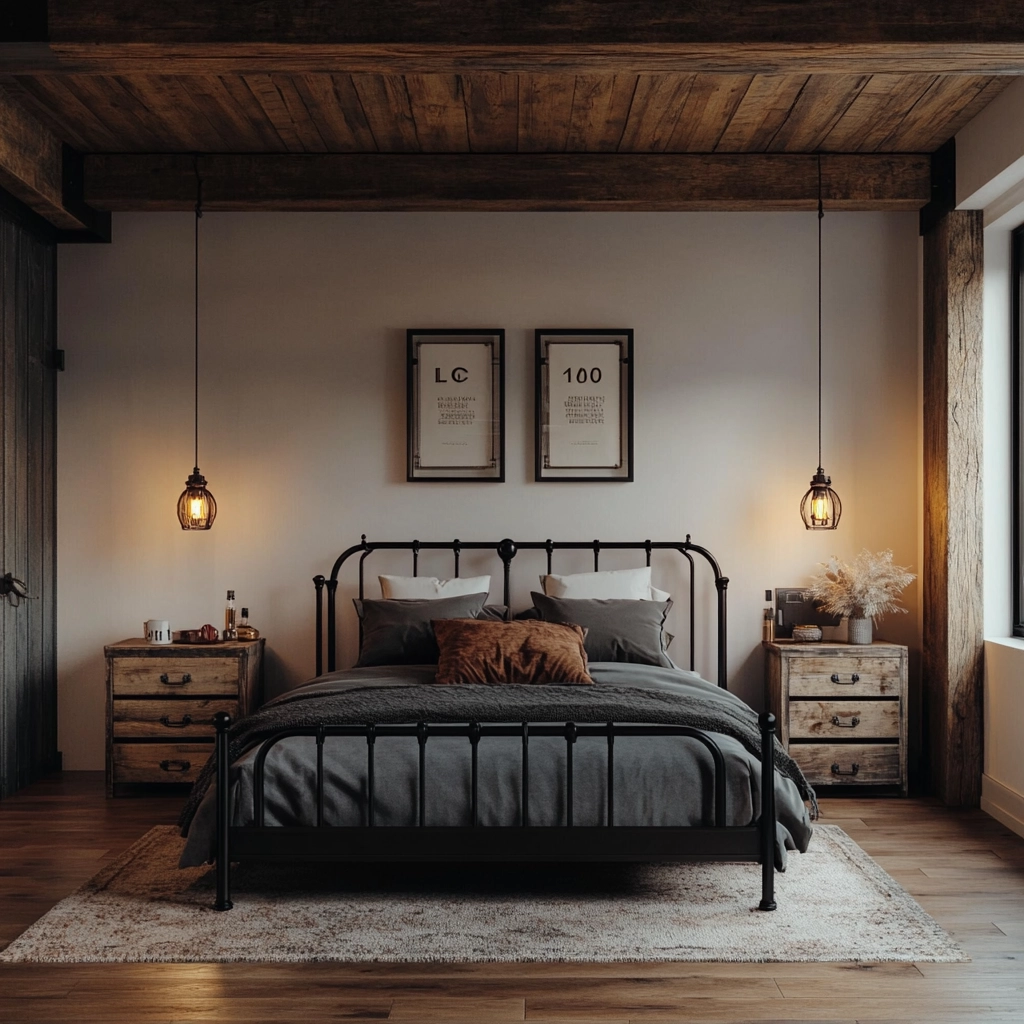 farmhouse bedroom with dark furniture 14