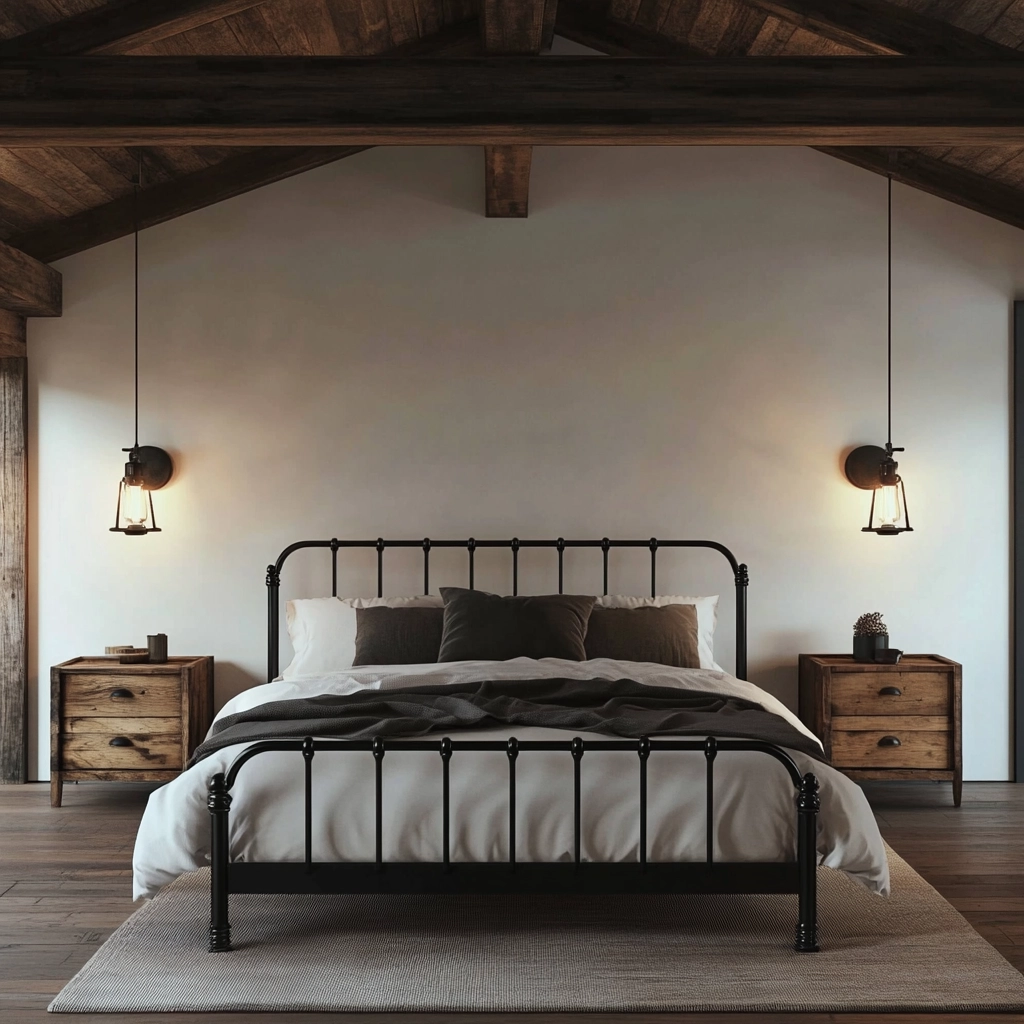 farmhouse bedroom with dark furniture 16