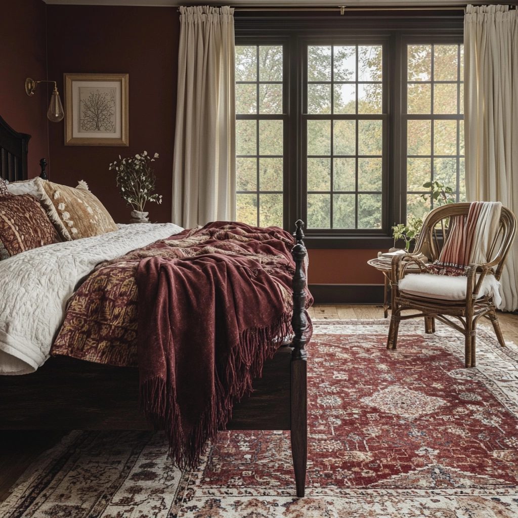 farmhouse bedroom with dark furniture 19