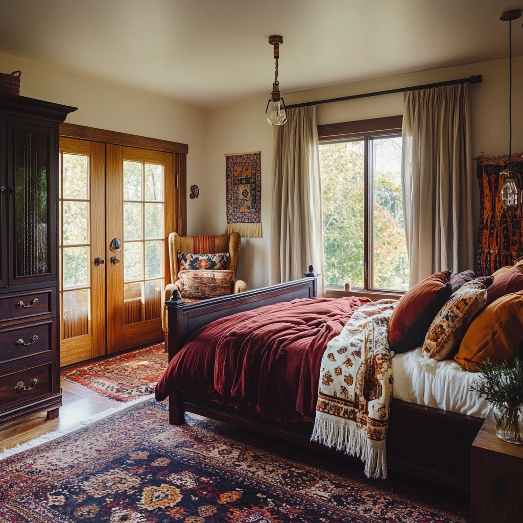farmhouse bedroom with dark furniture 20