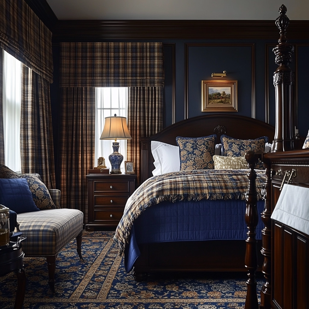 farmhouse bedroom with dark furniture 25