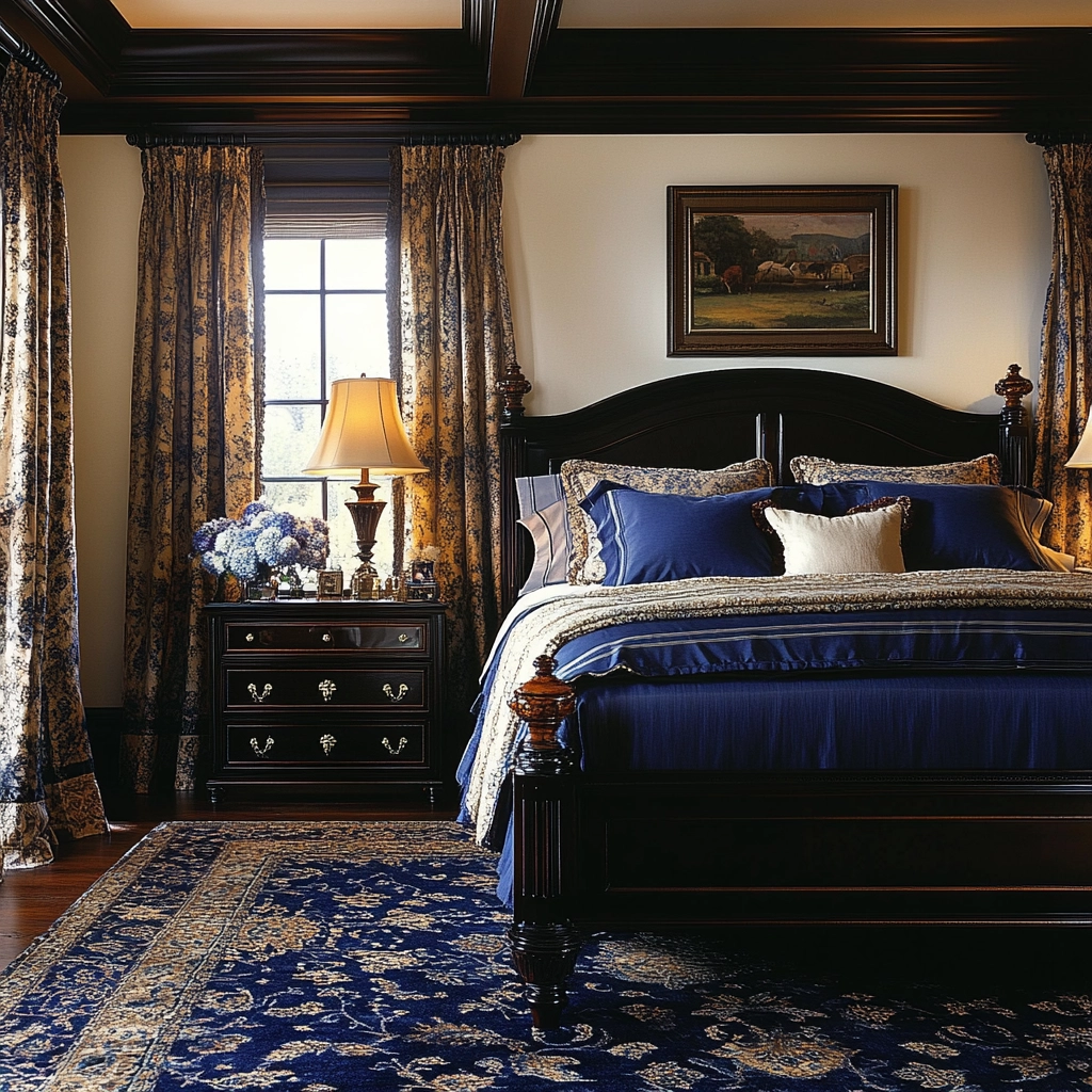 farmhouse bedroom with dark furniture 27