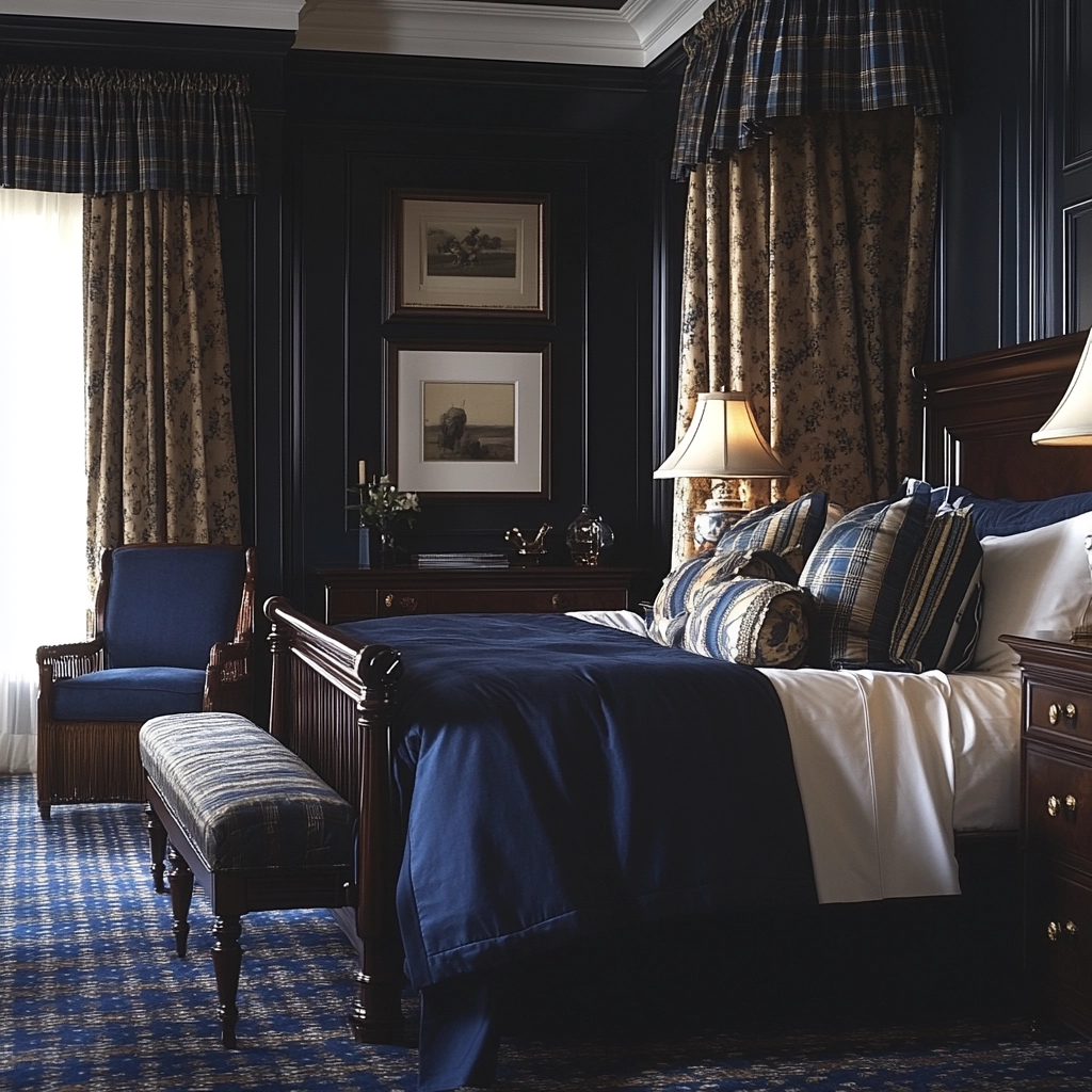 farmhouse bedroom with dark furniture 28