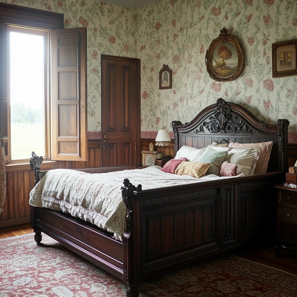 farmhouse bedroom with dark furniture 29