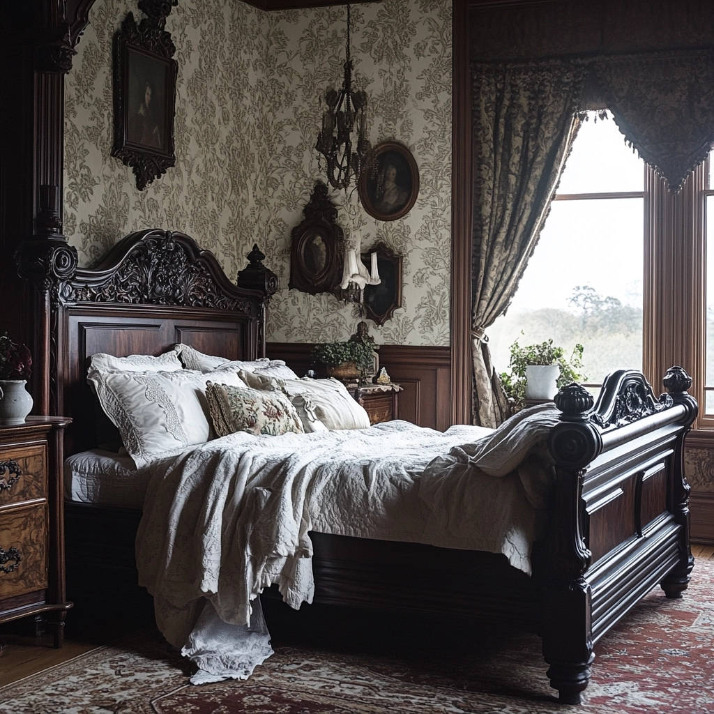 farmhouse bedroom with dark furniture 31