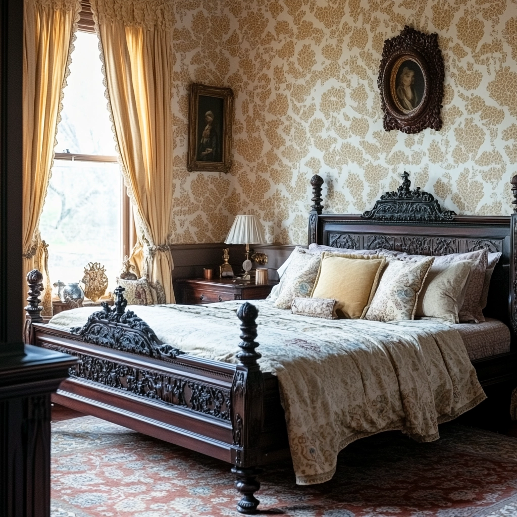 farmhouse bedroom with dark furniture 32
