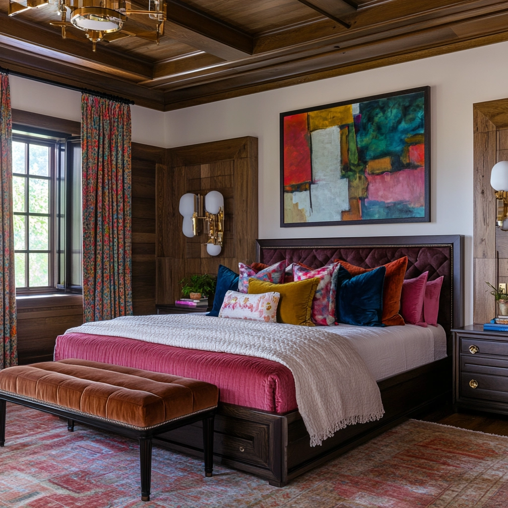 farmhouse bedroom with dark furniture 34