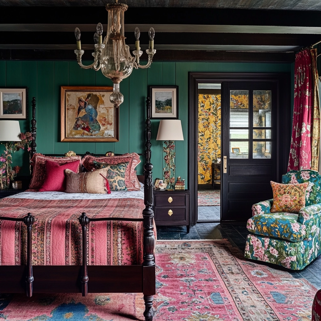 farmhouse bedroom with dark furniture 35