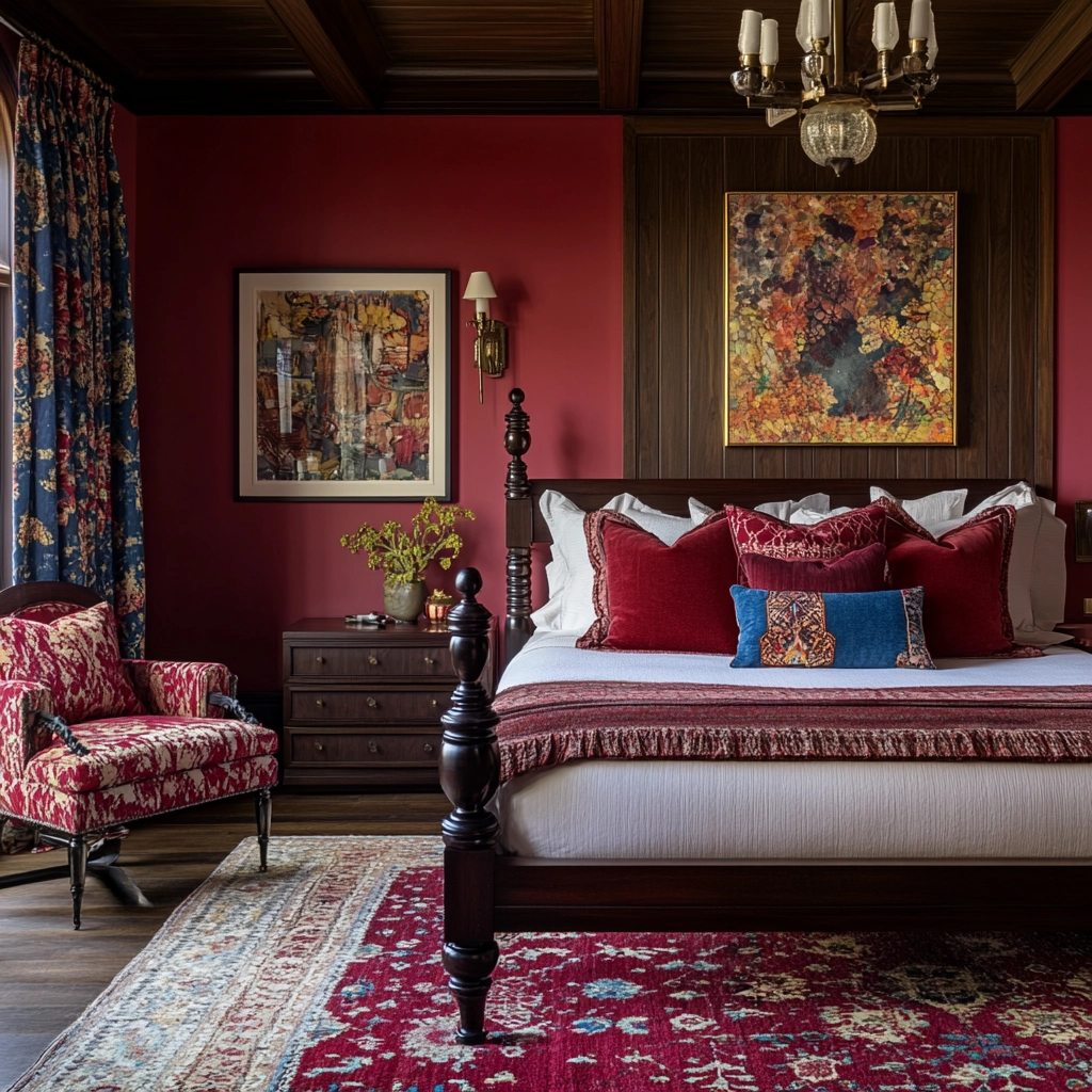 farmhouse bedroom with dark furniture 36