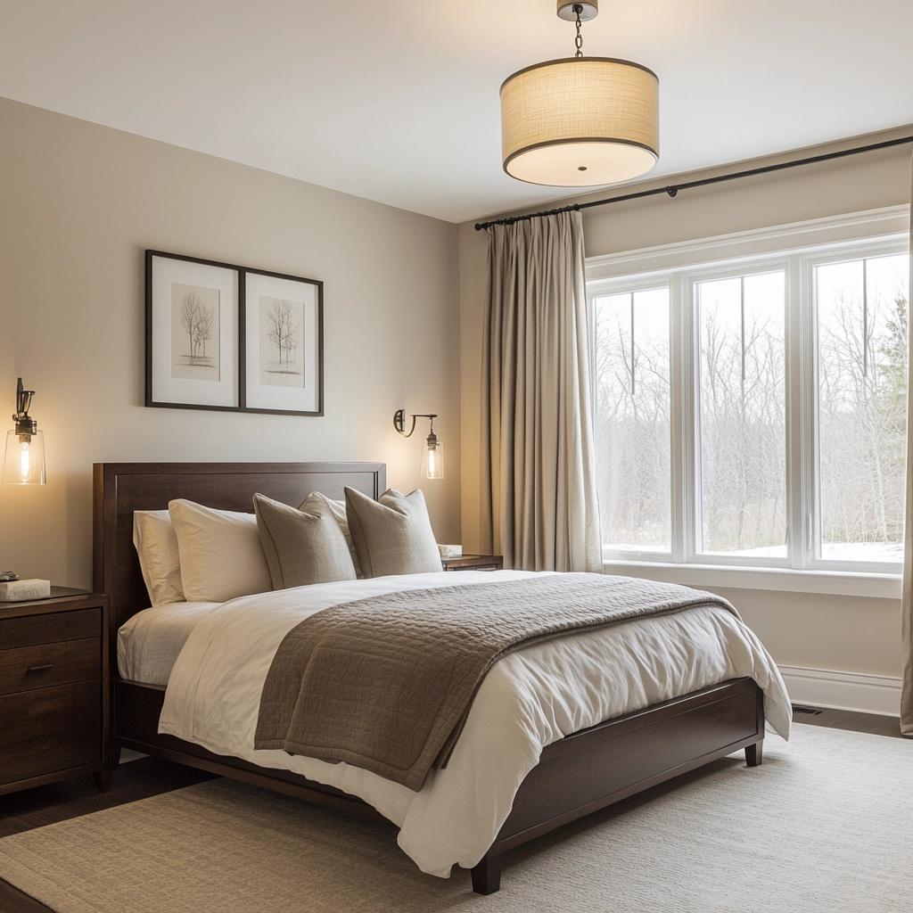 farmhouse bedroom with dark furniture 37