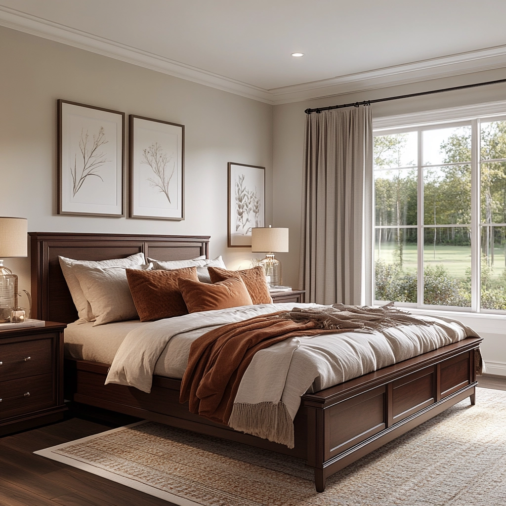 farmhouse bedroom with dark furniture 39