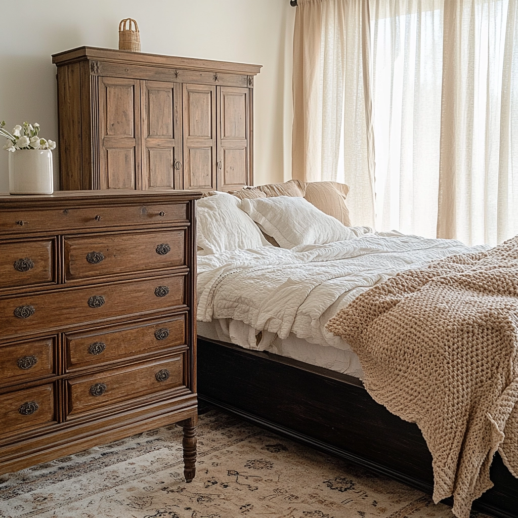farmhouse bedroom with dark furniture 4