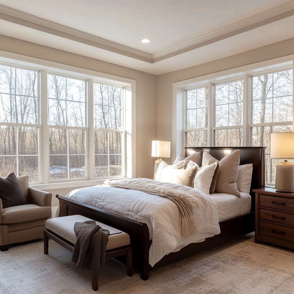 farmhouse bedroom with dark furniture 40