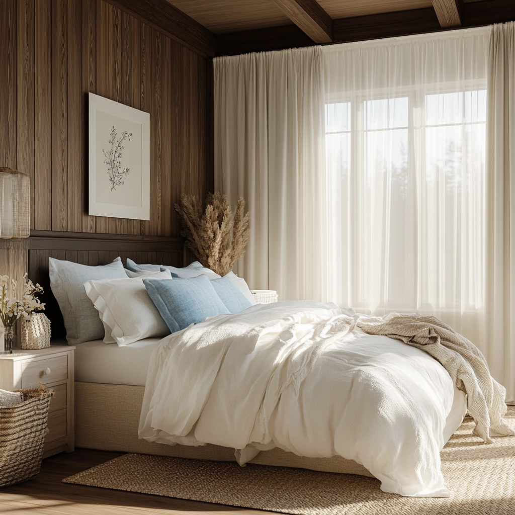 farmhouse bedroom with dark furniture 44