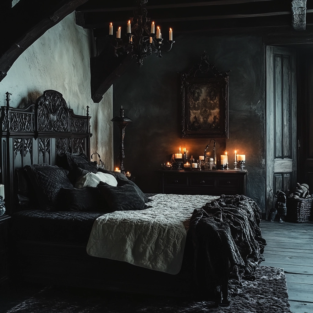 farmhouse bedroom with dark furniture 45