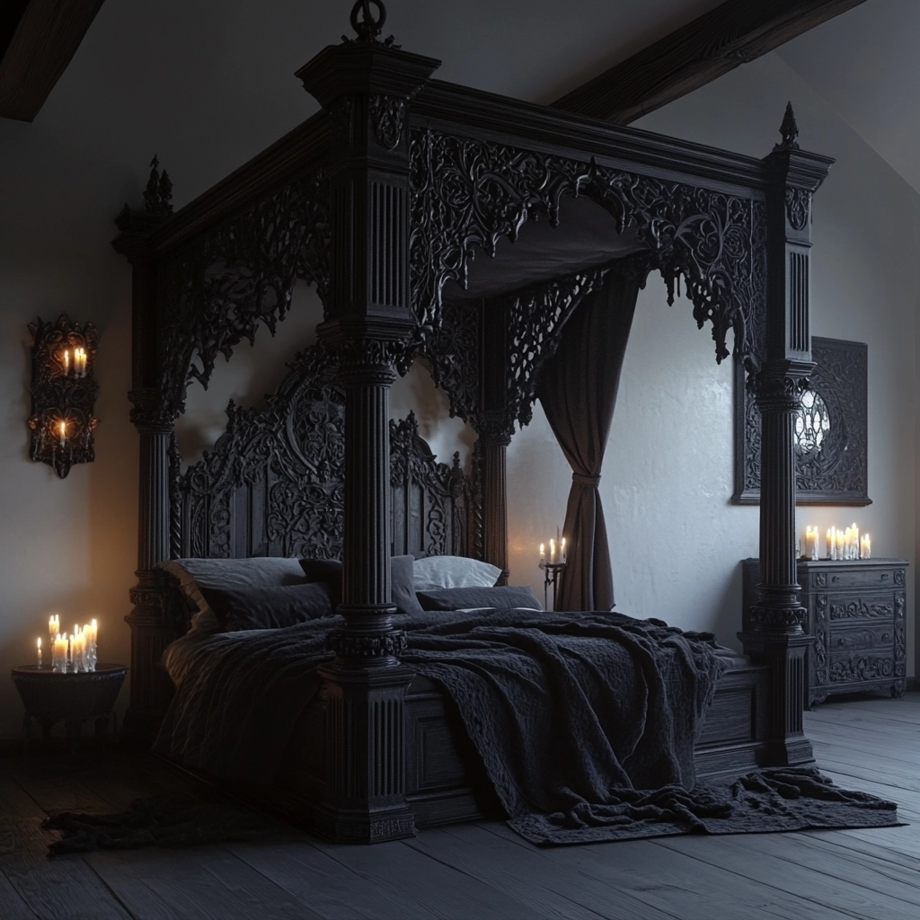 farmhouse bedroom with dark furniture 46