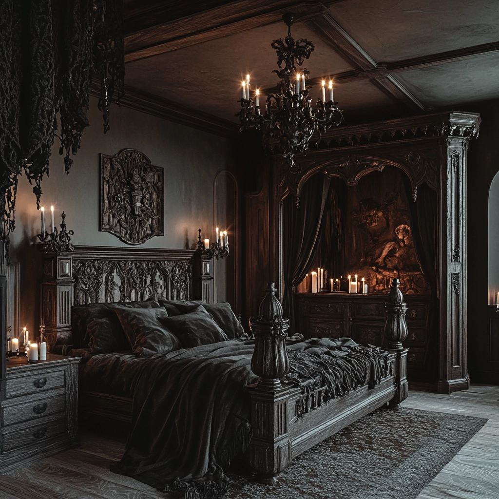 farmhouse bedroom with dark furniture 47