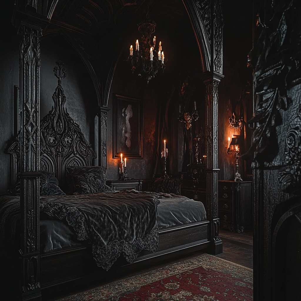 farmhouse bedroom with dark furniture 48