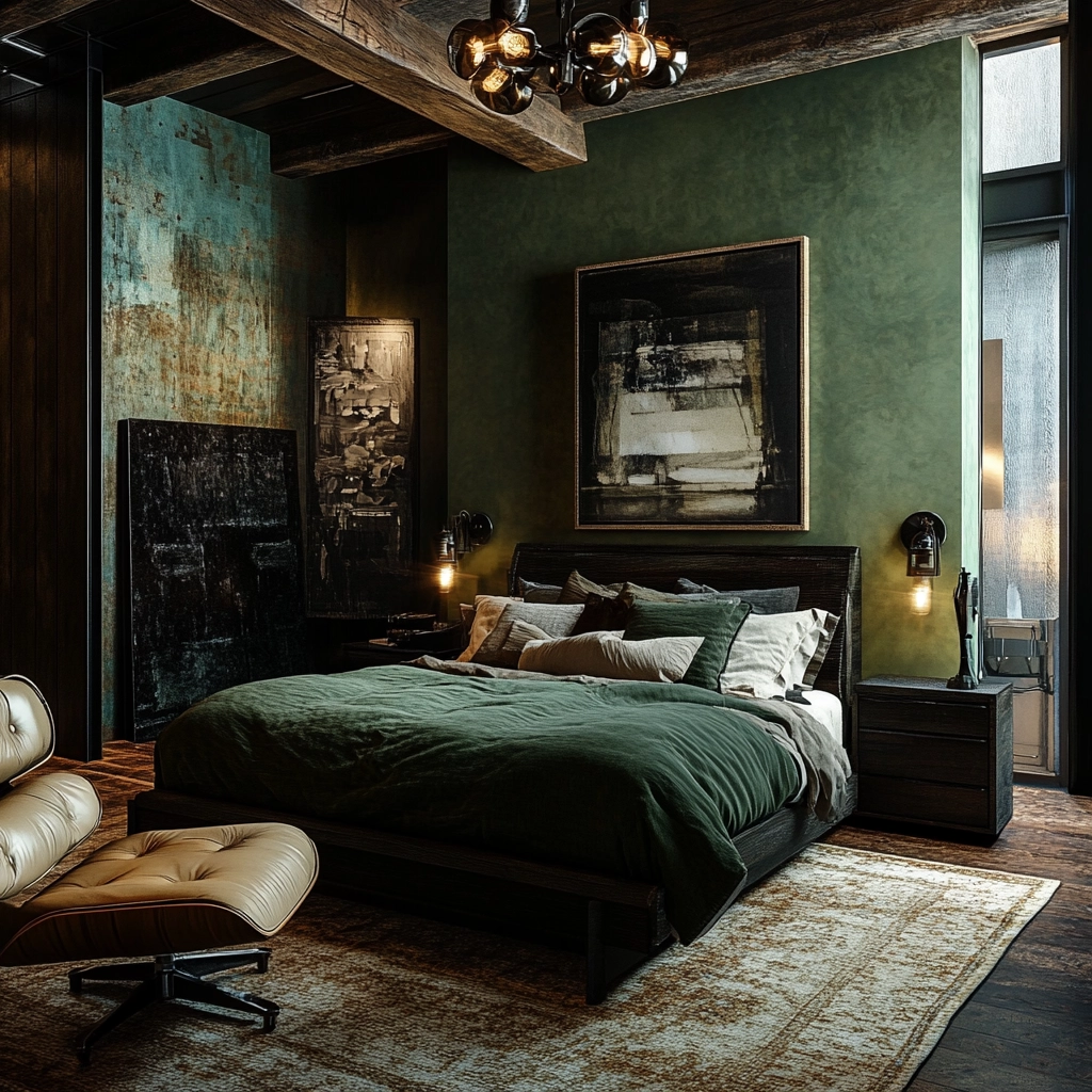 farmhouse bedroom with dark furniture 49