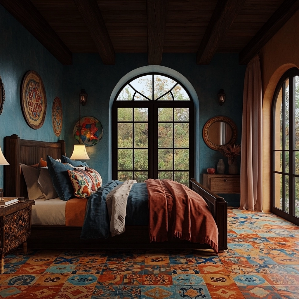 farmhouse bedroom with dark furniture 54