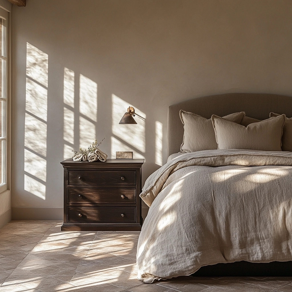 farmhouse bedroom with dark furniture 6