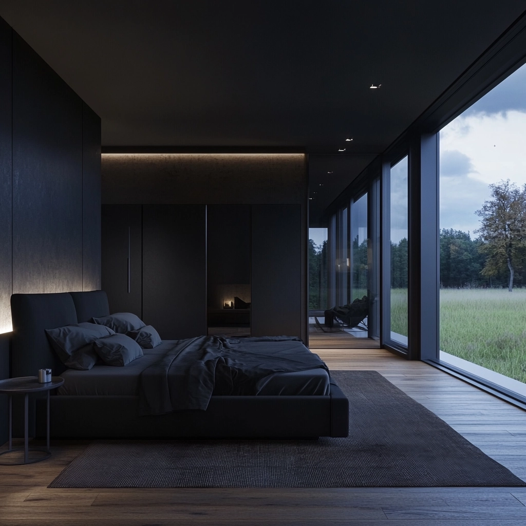 farmhouse bedroom with dark furniture 60